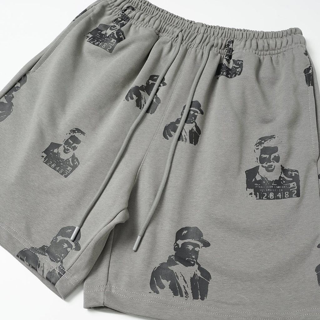 ASAALL All-Over Portrait Graphic Drawstring Shorts — detail