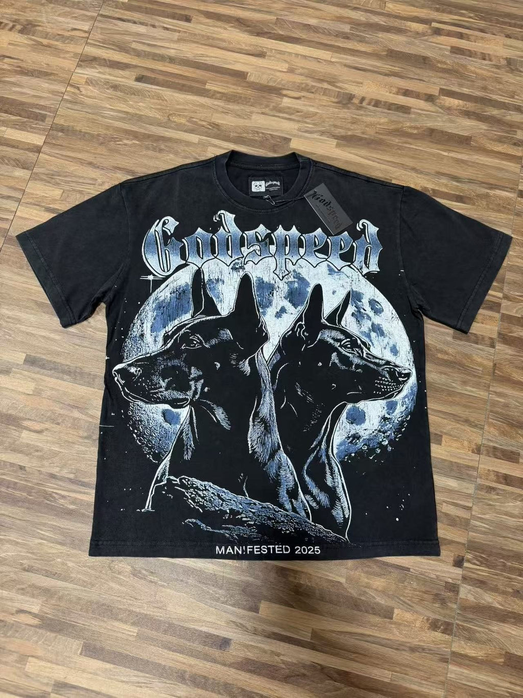Godspeed Doberman Moon Graphic T-Shirt — front