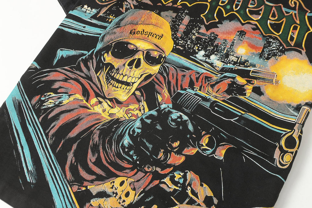 Godspeed Skull Car Graphic T-Shirt — detail
