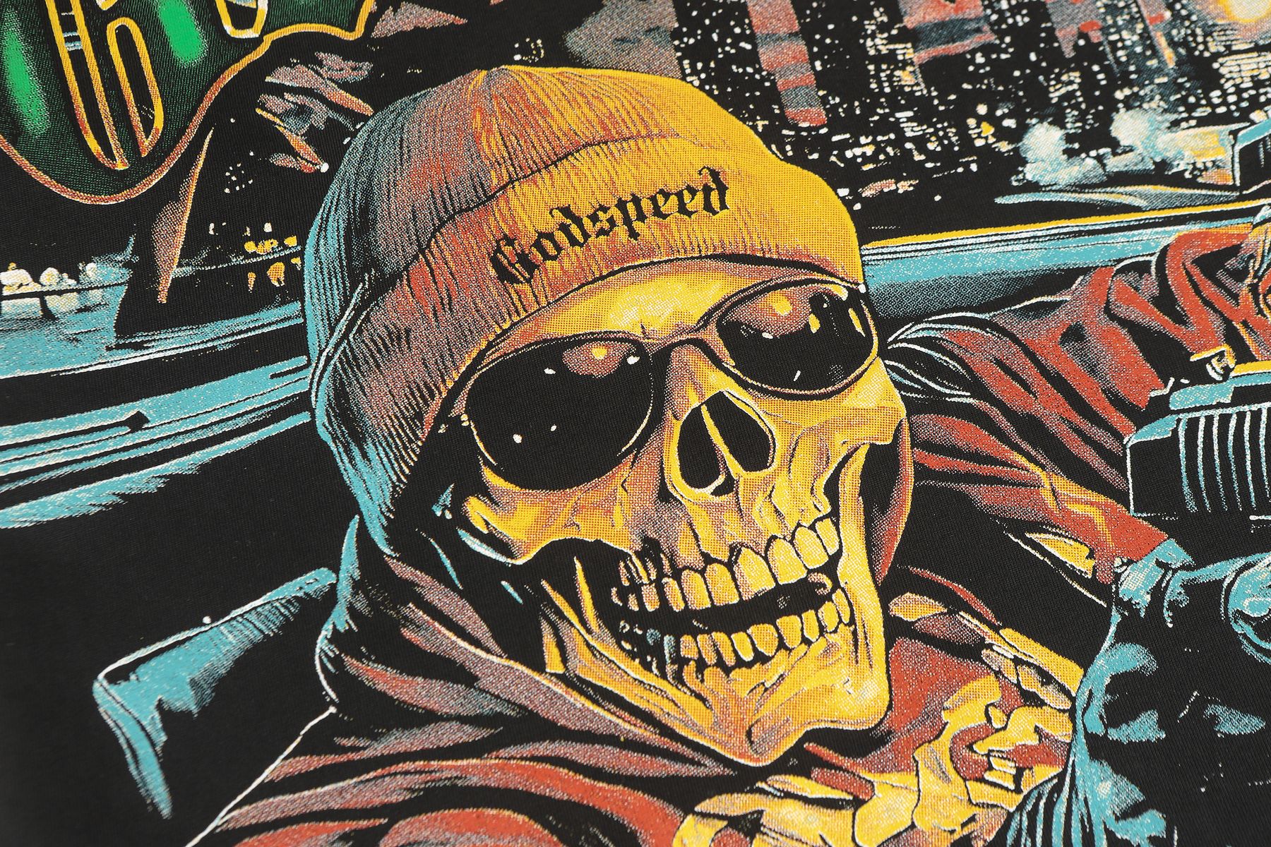Godspeed Skull Car Graphic T-Shirt — detail