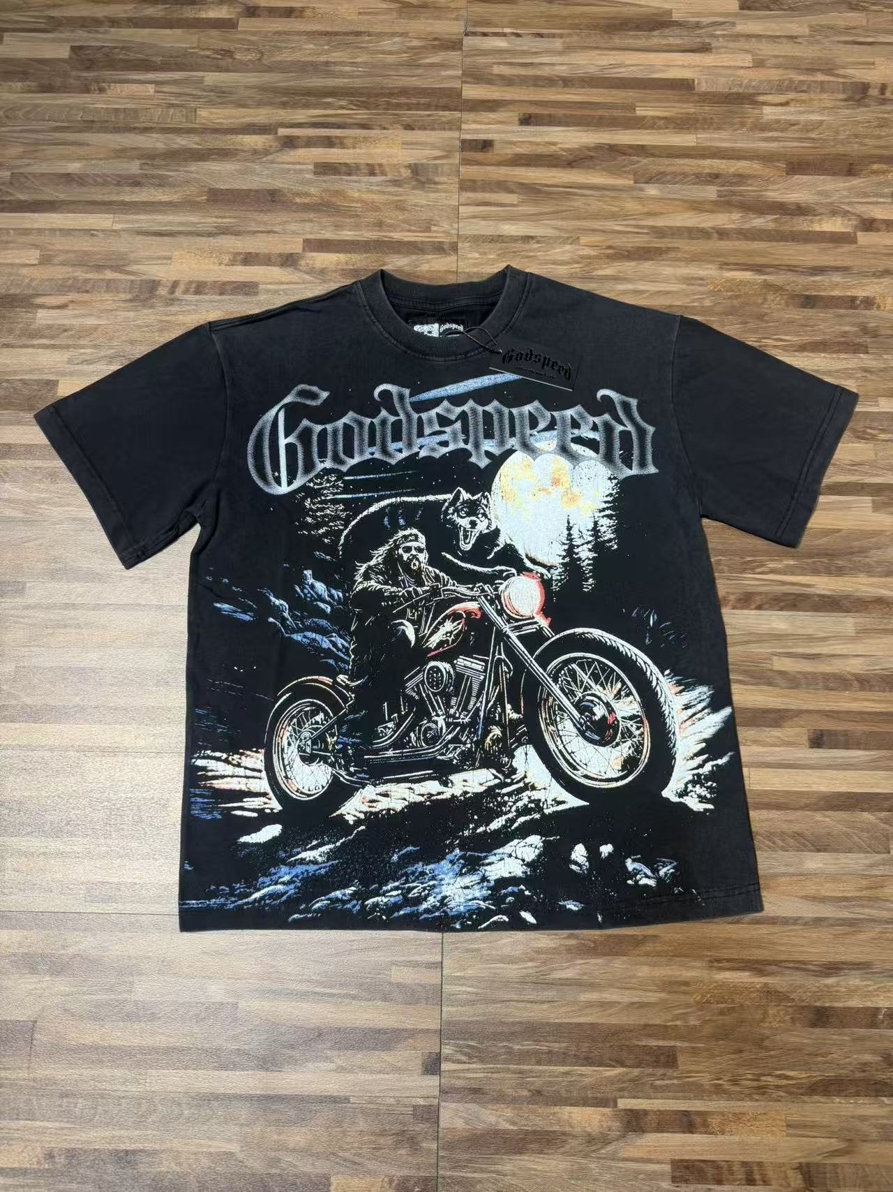Godspeed Motorcycle Wolf Moon Graphic T-Shirt — front