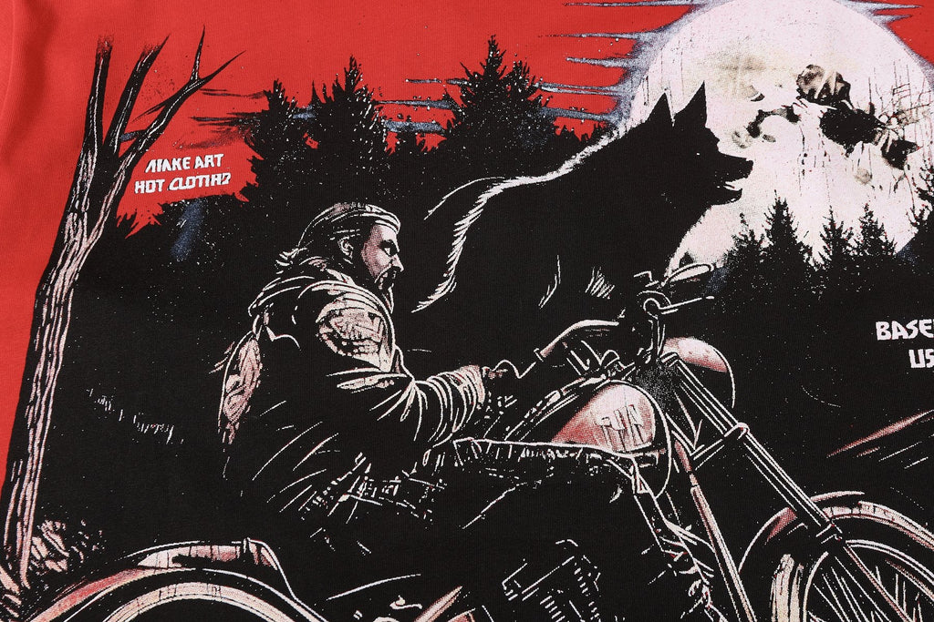 Godspeed Motorcycle Wolf Moon Graphic T-Shirt — detail