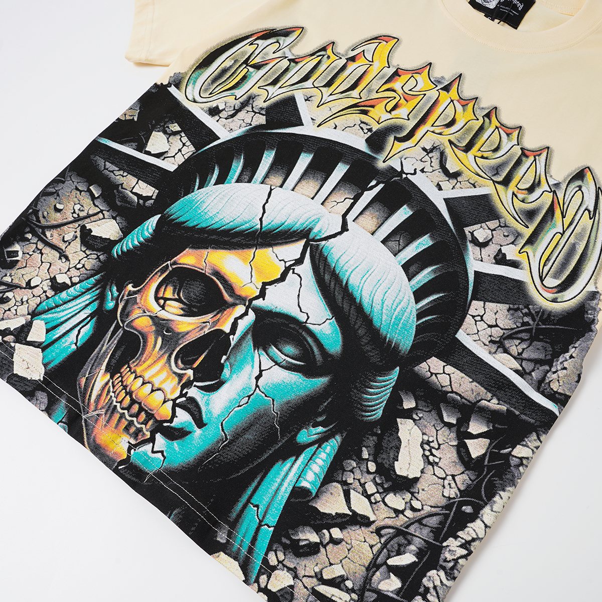 Godspeed Out of Many One Liberty Skull Graphic T-Shirt — detail