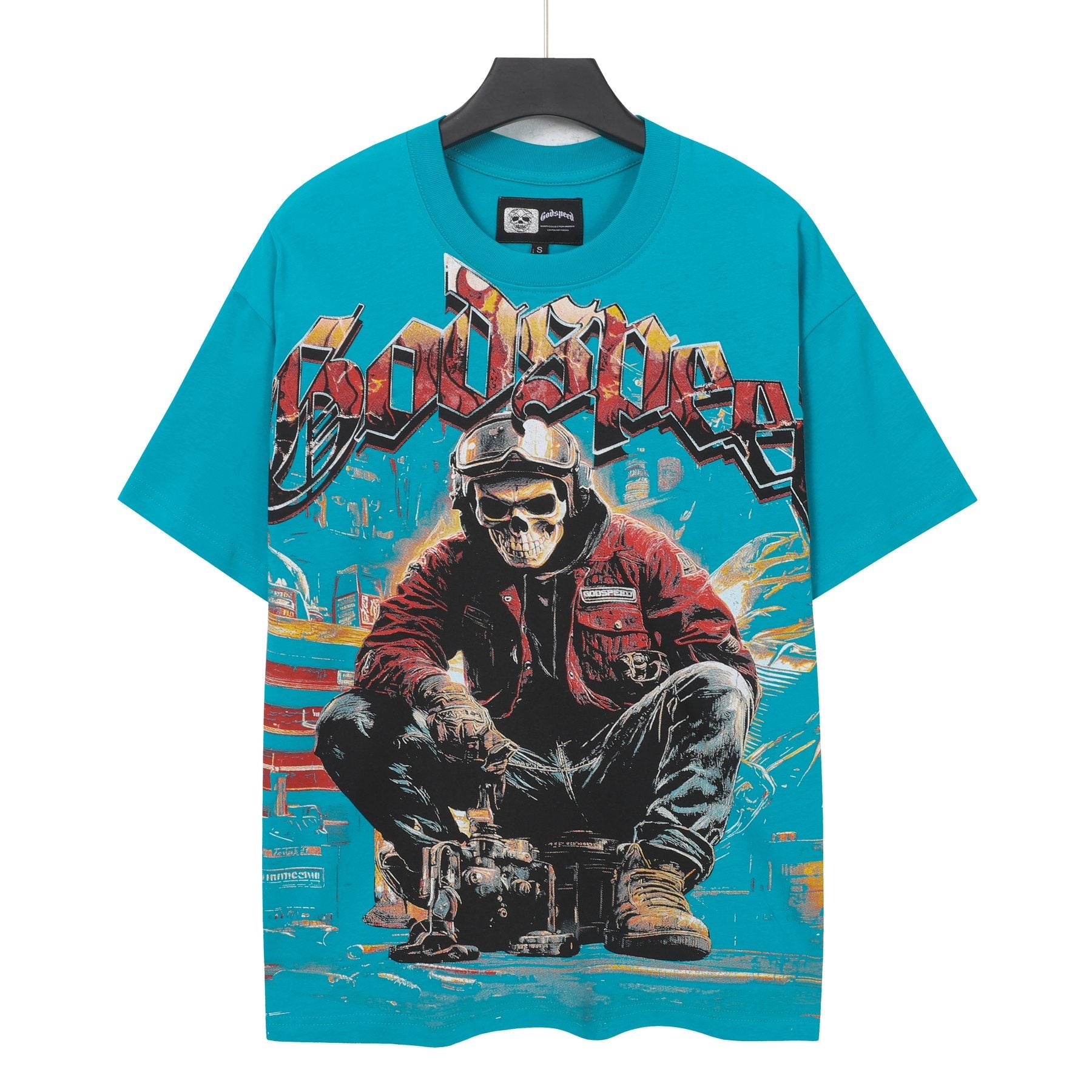 Godspeed Biker Workshop Graphic T-Shirt — hero