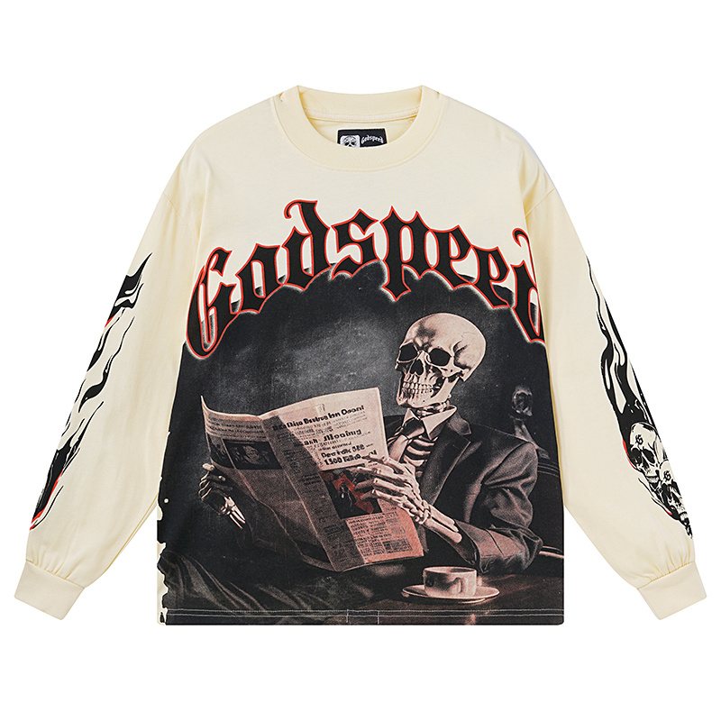 Godspeed Black Monday Skeleton Newspaper Long-Sleeve T-Shirt — hero