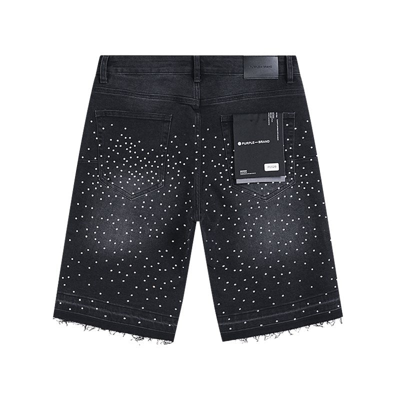 Purple Brand Rhinestone Cross Denim Shorts — back