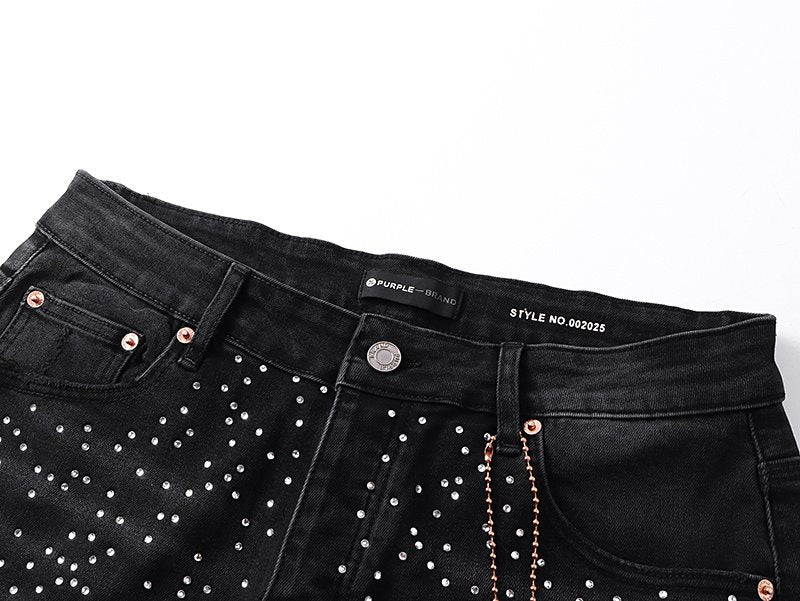 Purple Brand Rhinestone Cross Denim Shorts — detail