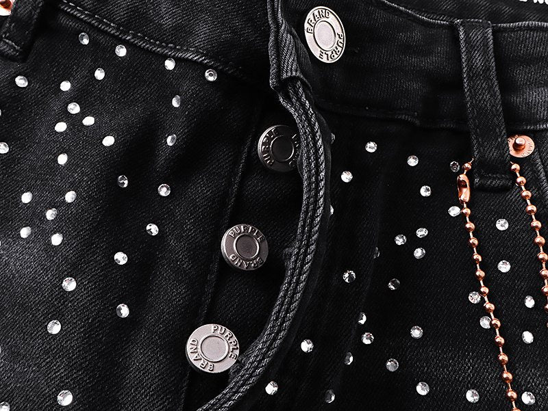 Purple Brand Rhinestone Cross Denim Shorts — detail