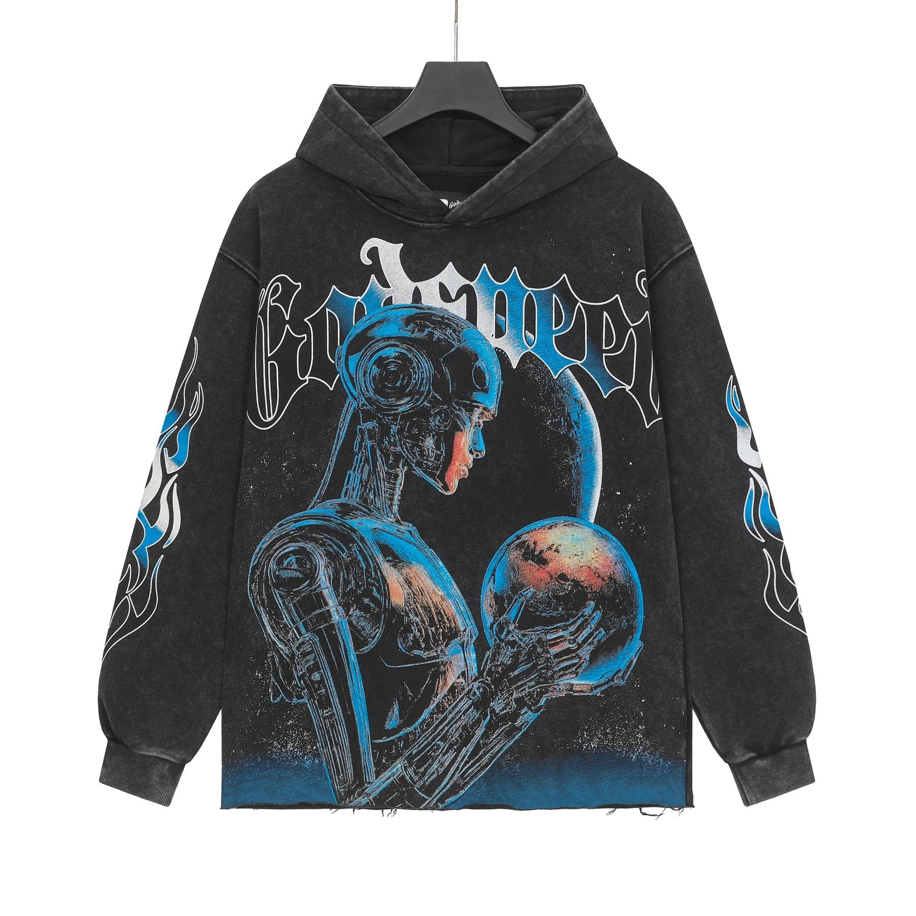 Godspeed Robot Skull Flame Graphic Hoodie — front