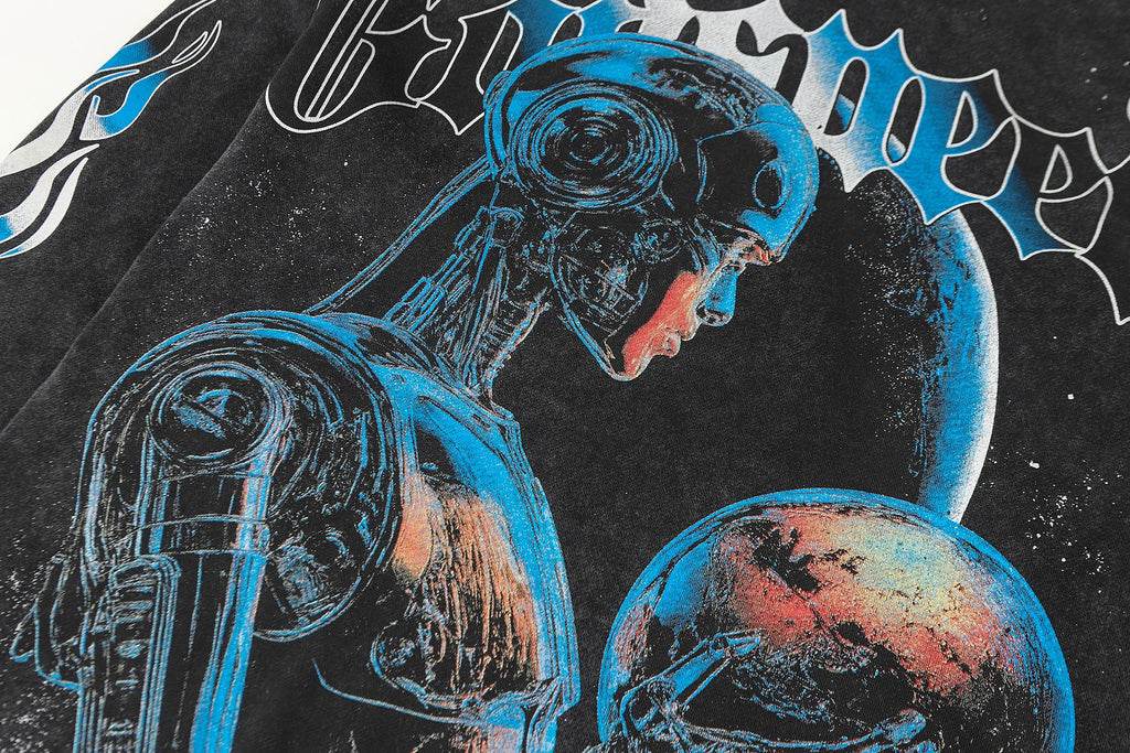 Godspeed Robot Skull Flame Graphic Hoodie — detail