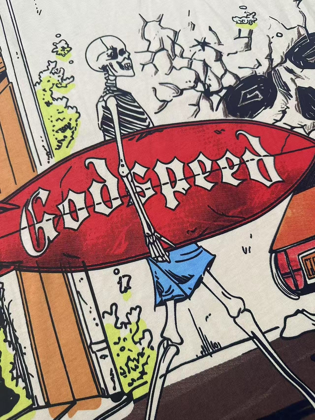 Godspeed Surfshop Street Scene Graphic T-Shirt — detail
