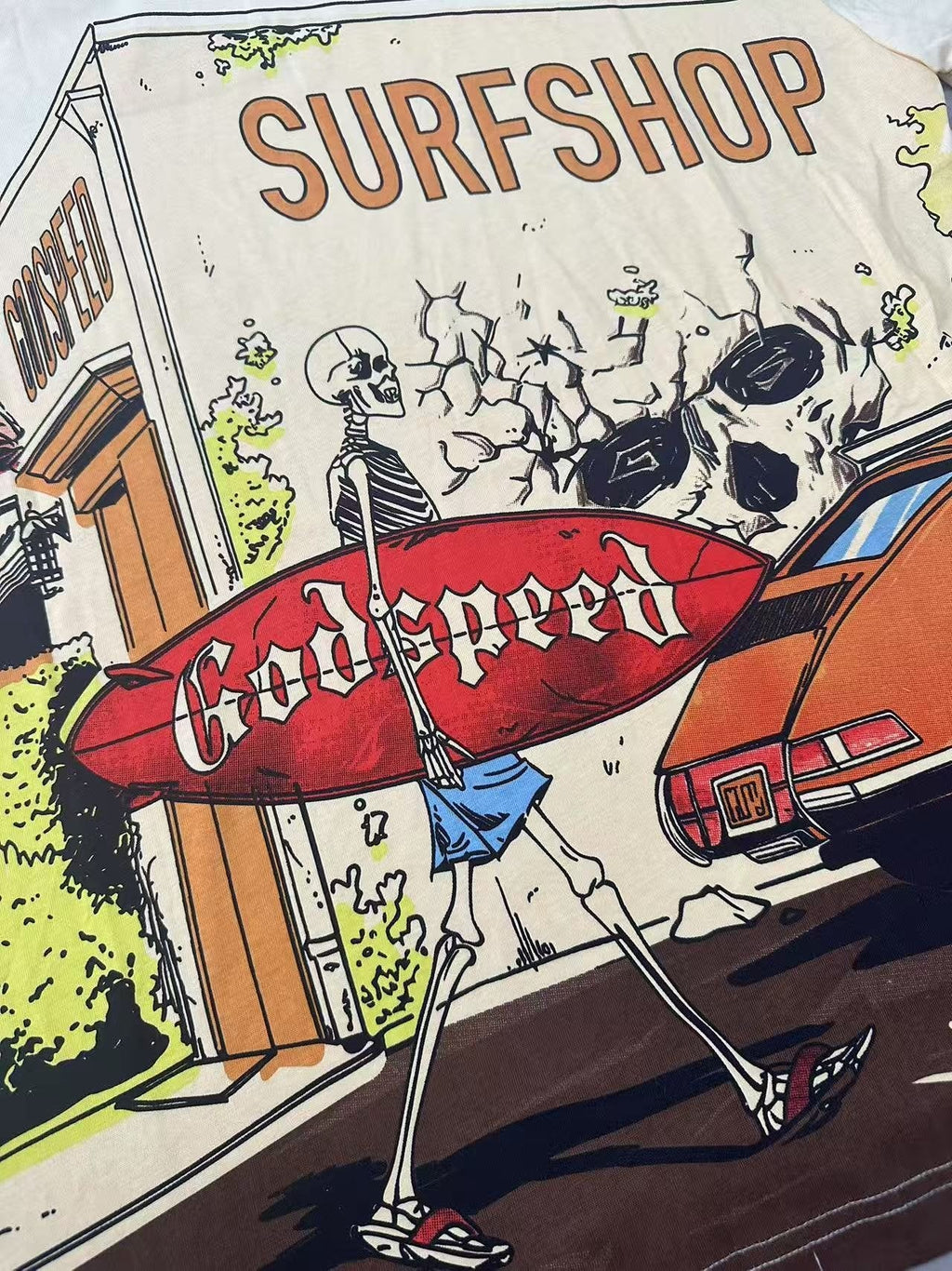 Godspeed Surfshop Street Scene Graphic T-Shirt — detail