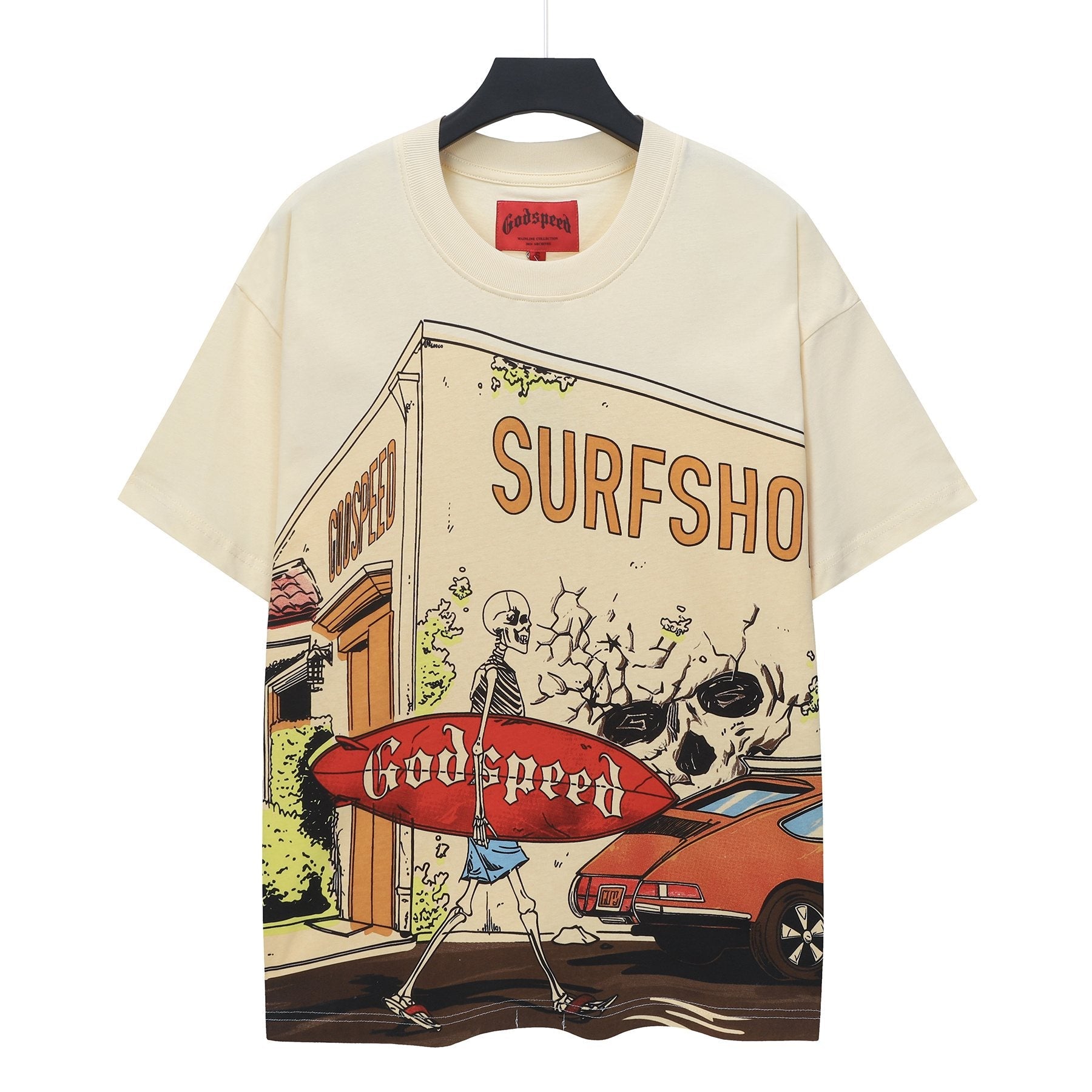 Godspeed Surfshop Street Scene Graphic T-Shirt — front
