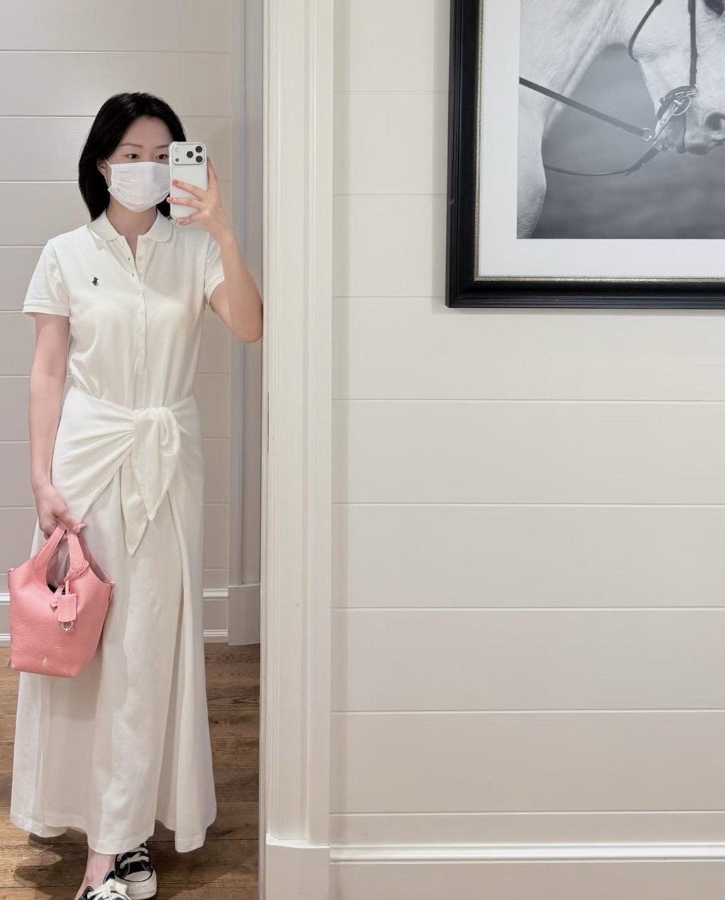 Test2-Ralph Lauren White Tie-Waist Polo Dress — model