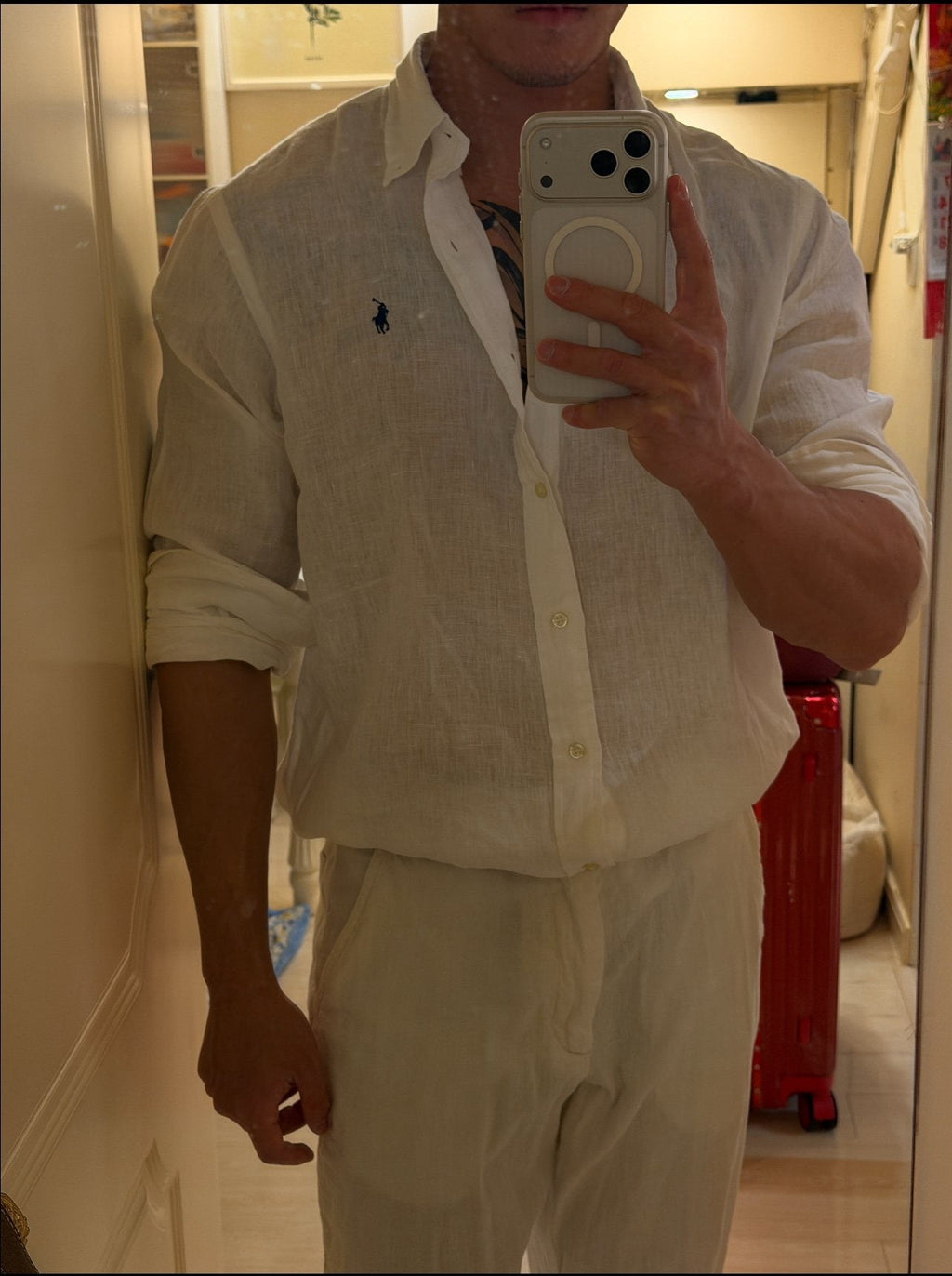 Test2-Ralph Lauren Ivory White Linen Long-Sleeve Shirt — model