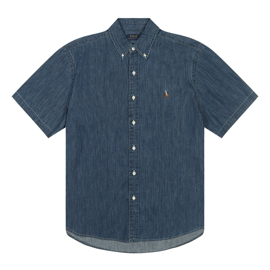 Test2-Ralph Lauren Slub Denim Short-Sleeve Button-Up Shirt — front