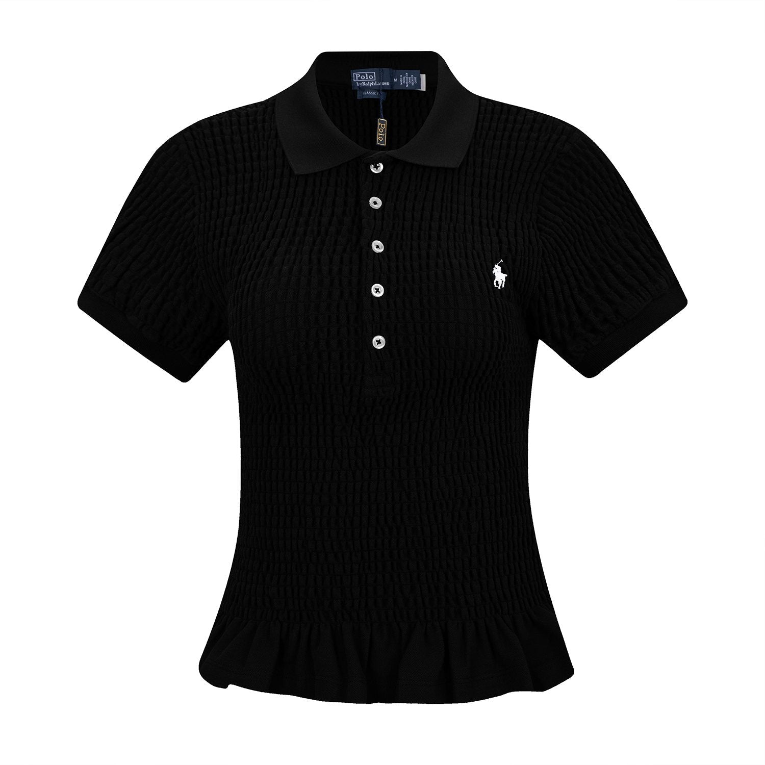 Test2-Ralph Lauren Ruffled-Hem Piqué Polo Top — front
