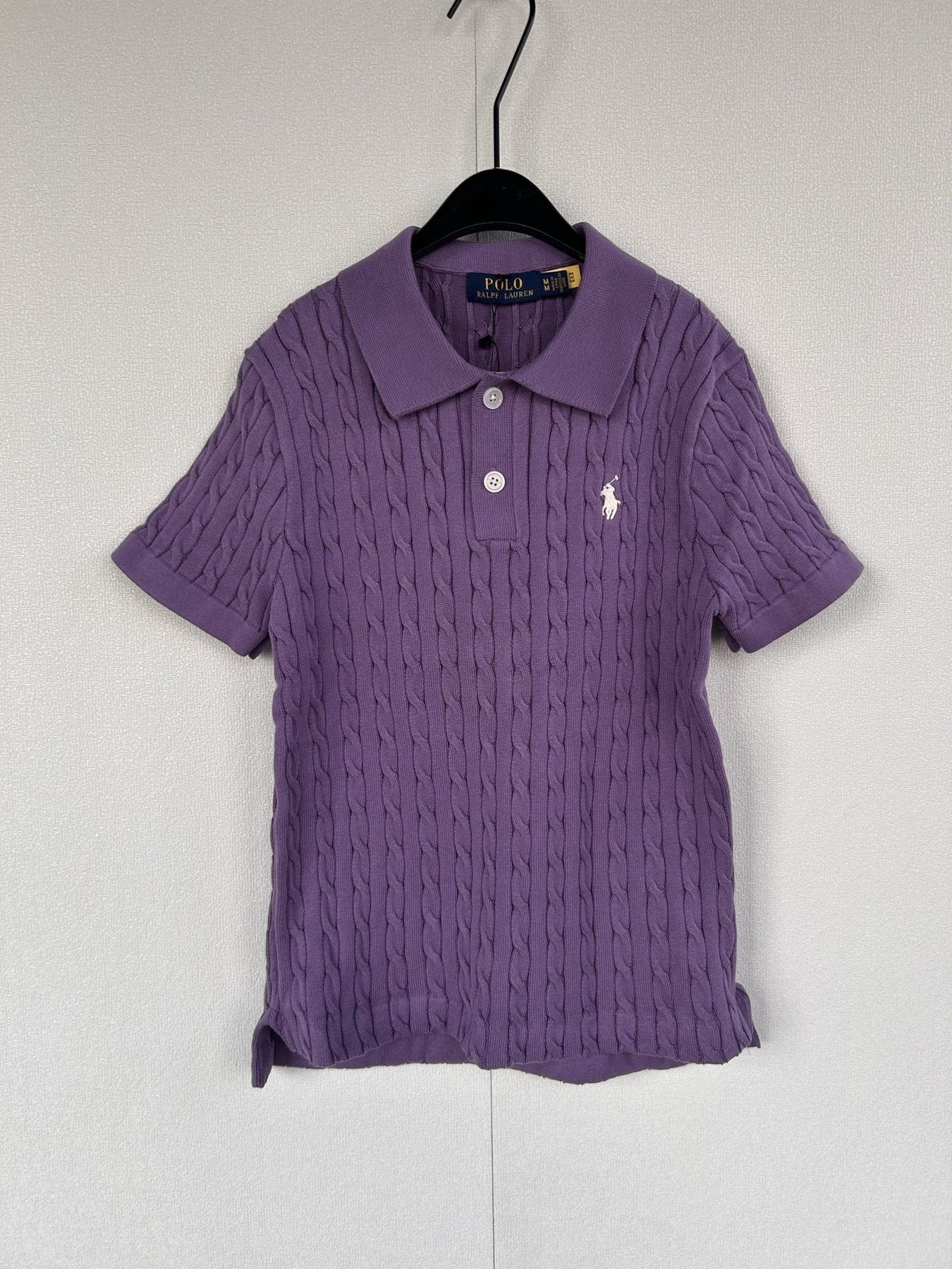 Test2-Ralph Lauren Women's Cable-Knit Short-Sleeve Polo Shirt — front