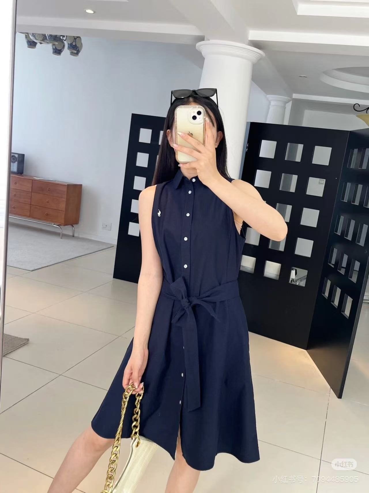 Test2-Ralph Lauren Belted Sleeveless Shirt Dress — model