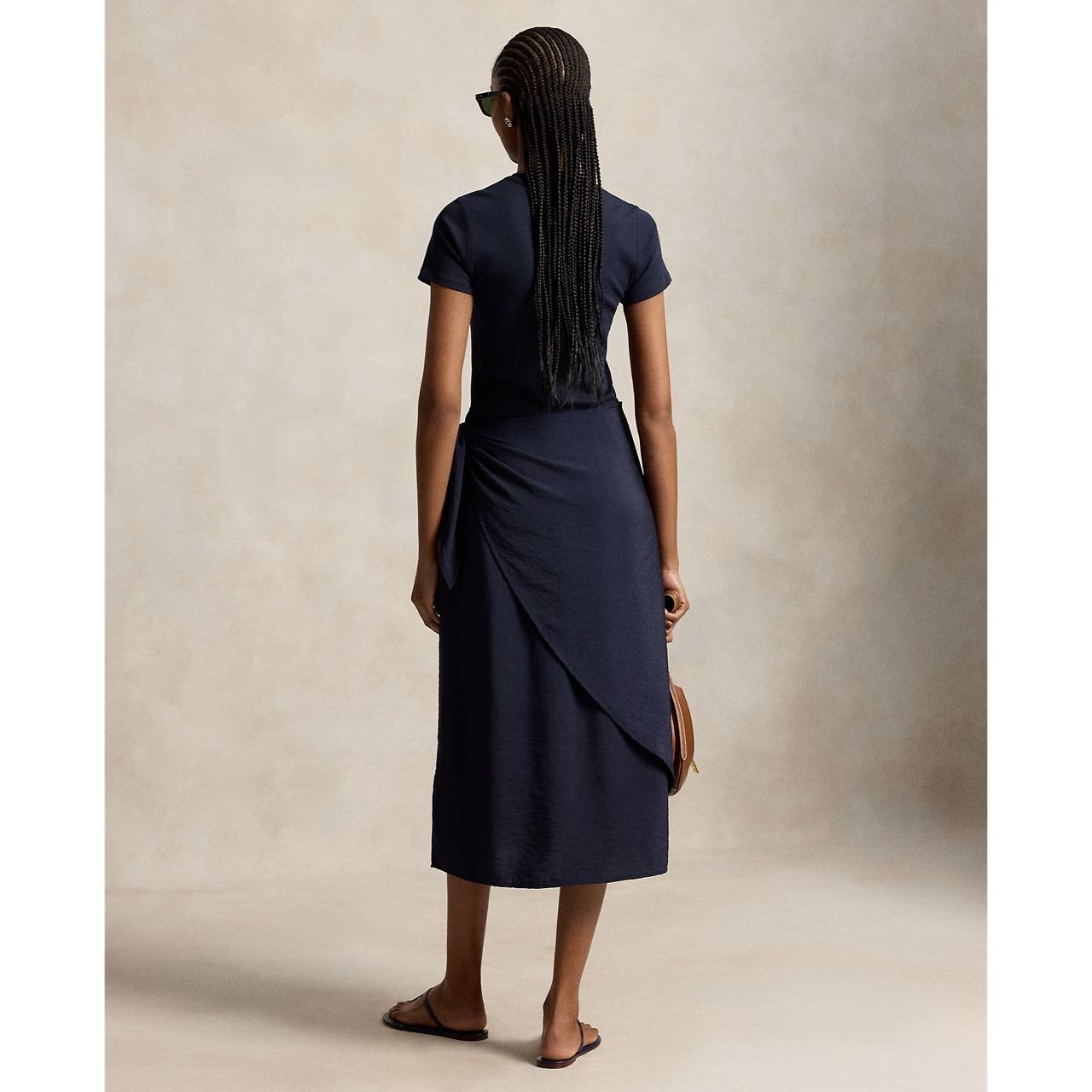 Test2-Ralph Lauren Short-Sleeve Faux-Wrap Tie Midi Dress — back