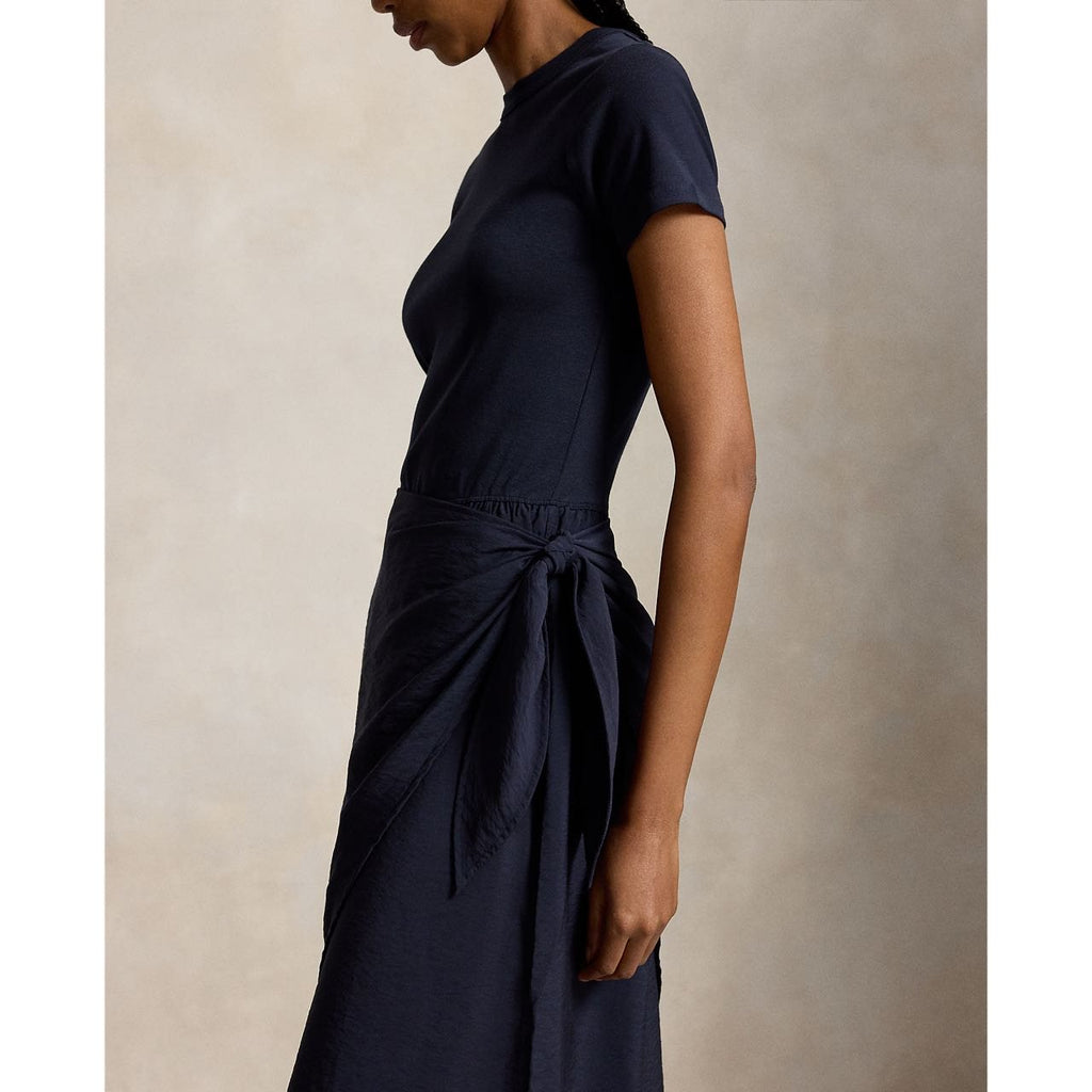 Test2-Ralph Lauren Short-Sleeve Faux-Wrap Tie Midi Dress — detail
